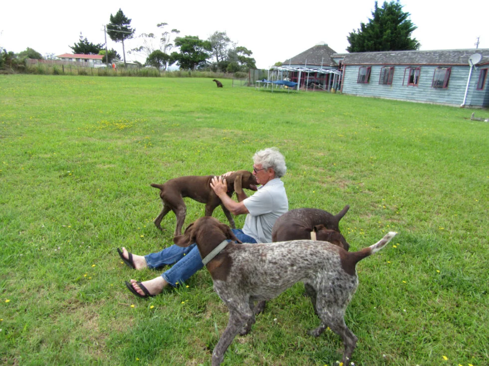 Steve meeting Jim's dogs - Kaitaia NZ